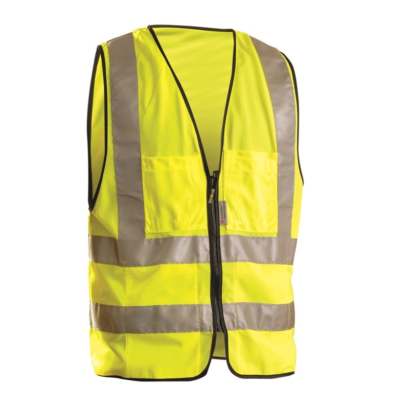 High Visibility Premium Solid Dual Stripe Surveyor Vest Yellow